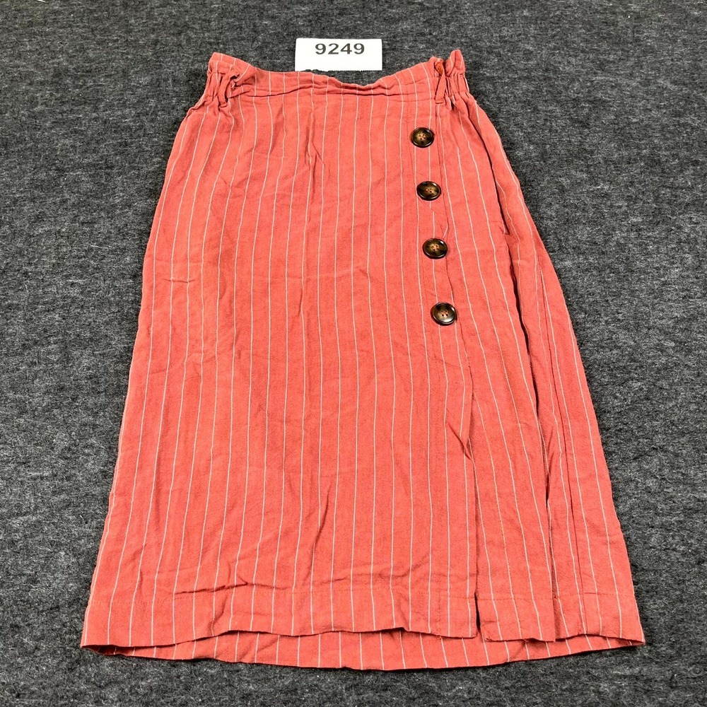 Chloe & Katie Paperbag Skirt Womens S Rust Orange Pinstripe Rayon Button Front